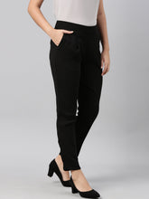 Load image into Gallery viewer, Go Colors Black Woven Cotton Stretch Formal Trouser
