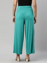 Load image into Gallery viewer, Go Colors Peacock Green Viscose Knit Palazzo
