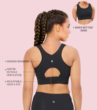 Load image into Gallery viewer, Enamor Crew Neck Sleeveless Crop length Sports Bra For Women - Hook &amp; Eye Closure, Hugged Fit - A205 (Jet Black)
