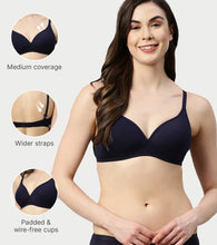 Load image into Gallery viewer, Enamor Supima Cotton Women's Plunge Lift Everyday T-Shirt Bra - Extra Comfort, Padded, Wirefree, Medium Coverage - A039 (Estate Blue)
