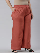 Load image into Gallery viewer, Go Colors Rust Woven Viscose Basic Palazzo

