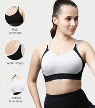 Load image into Gallery viewer, Enamor Innovations Antimicrobial, Side Shaper, Women's Cotton Medium Impact Sports Bra - Fixed cup, Non-Padded, Wirefree, High Coverage - SB28 (Grey Melange)
