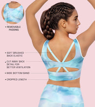 Load image into Gallery viewer, Enamor Cutaway Back Detail Quick Dry Printed Sports Bra - Removable Padding, Non-Wired, Medium Coverage - A204 (Galaxy Splatter Prt)
