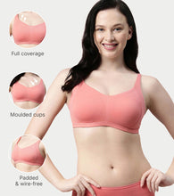 Load image into Gallery viewer, Enamor Innovations Intellifresh Antimicrobial Minimizer Everyday Cotton Bra for Women - Padded, Wirefree, Full Coverage - A058 (Peach Blossom)

