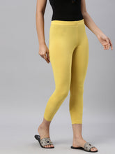 Load image into Gallery viewer, Go Colors Light Lime Cotton Stretch Cropped Leggings
