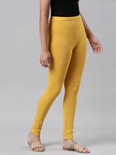 Load image into Gallery viewer, Go Colors Golden Yellow Cotton Stretch  Ankle Length Leggings
