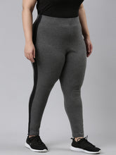 Load image into Gallery viewer, Go Colors Antra Melanges Cotton Stretch Side Stripes Active Leggings
