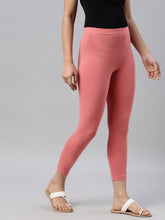 Load image into Gallery viewer, Go Colors Dusty Pink Cotton Stretch Cropped Leggings
