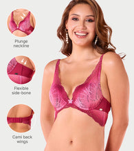 Load image into Gallery viewer, Enamor F191 Padded Wired Medium Coverage Butterfly Enhancer Plunge Push-Up Bra - Coral Wave

