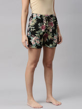Load image into Gallery viewer, Go Colors Black Woven Viscose Printed Lounge Shorts
