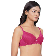 Load image into Gallery viewer, Wacoal Plush Desire Padded Wired 3/4th Cup Bridal Wear Medium coverage Lace Push Up Bra - Pink IAB090
