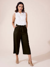 Load image into Gallery viewer, Go Colors Olive Green Linen Blend Culottes
