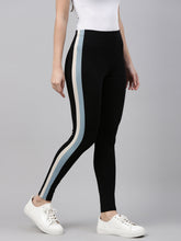 Load image into Gallery viewer, Go Colors Black Cotton Stretch Two Tone Side Stripe Track Pant
