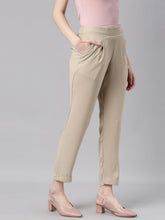 Load image into Gallery viewer, Go Colors Beige Woven Cotton Stretch Formal Trouser
