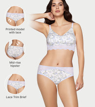 Load image into Gallery viewer, Enamor Printed Model Hipster Panty with Lace, Mid Rise, Full Back Coverage - P226 (Tile Garden Print)
