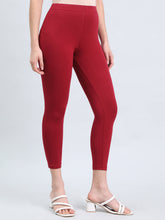 Load image into Gallery viewer, Go Colors Bright Red Cotton Stretch Cropped Leggings
