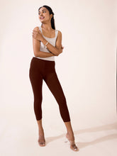 Load image into Gallery viewer, Go Colors Dark Brown Cotton Stretch Cropped Leggings

