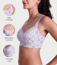 Load image into Gallery viewer, Enamor Full Support Modal T-Shirt Bra - Padded, Non-Wired, Full Coverage - A177 (Lilac Garden Print)
