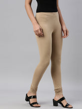 Load image into Gallery viewer, Go Colors Khaki Cotton Stretch Churidar

