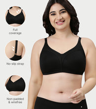 Load image into Gallery viewer, Enamor Innovations Fabcool Full Support Everyday Full Figure Bra - Jiggle Control and Antimicrobial, Non-Padded, Wirefree, Full Coverage Women's Bra - AB75 (Available in  Plus Sizes) (Black)
