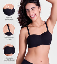 Load image into Gallery viewer, Enamor The Strapless Balconette T-Shirt Bra - Padded, Non-Wired, Medium Coverage - A129 (Jet Black)
