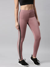 Load image into Gallery viewer, Go Colors Dusty Voilet Cotton Stretch Two Tone Side Stripe Track Pant
