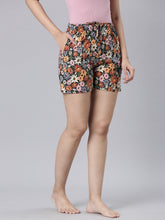 Load image into Gallery viewer, Go Colors Black Cotton Knit Printed Lounge Shorts
