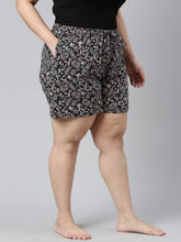 Load image into Gallery viewer, Go Colors Black Cotton Knit Printed Lounge Shorts
