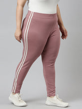 Load image into Gallery viewer, Go Colors Dusty Voilet Cotton Stretch Side Stripes Active Leggings
