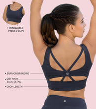 Load image into Gallery viewer, Enamor Sleeveless Crew Neck Crop length Pull On Sports Bra For Women - Hugged Fit, Cut Away Back Detail - A206 (Navy)
