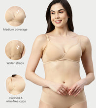 Load image into Gallery viewer, Enamor Supima Cotton Women's Plunge Lift Everyday T-Shirt Bra - Extra Comfort, Padded, Wirefree, Medium Coverage - A039 (Skin)
