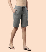 Load image into Gallery viewer, Enamor Mid Rise Knee length Drawstring Closure City Shorts For Women - Slim Fit, Soft and Breathable Cotton - E044 (Mediumgrey Melange)
