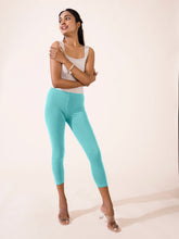 Load image into Gallery viewer, Go Colors Light Mint Cotton Stretch Cropped Leggings
