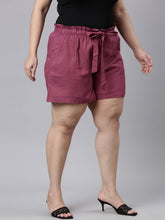 Load image into Gallery viewer, Go Colors Plum Linen Viscose Blend Shorts
