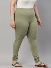 Load image into Gallery viewer, Go Colors Dusty Green Cotton Stretch Churidar
