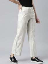 Load image into Gallery viewer, Go Colors White Cotton Stripes Cargo Pant
