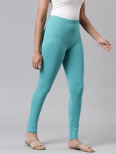Load image into Gallery viewer, Go Colors Dark Mint Cotton Stretch  Ankle Length Leggings
