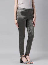Load image into Gallery viewer, Go Colors Silver Grey Polyester Shiny Pants
