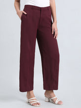 Load image into Gallery viewer, Go Colors Dark Wine Crepe Wide Trouser
