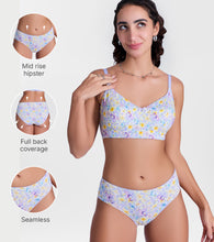 Load image into Gallery viewer, Enamor P177 Ultimate Softness Modal Hipster Panty for Women - Mid Waist, Outer Elastic, Medium Coverage (Lilac Garden Print)
