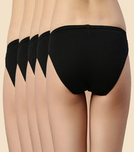 Load image into Gallery viewer, Enamor CB03 Chic Cotton, All Day Comfort, Low Waist Bikini Panty for Women - Naturally Breathable, Antimicrobial with Stain release, Inner Elastic, Regular Coverage -  Pack of 5 (Jet Black / Nude)
