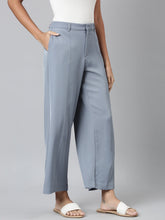 Load image into Gallery viewer, Go Colors Dusty Blue Crepe Wide Trouser
