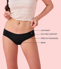 Load image into Gallery viewer, Enamor PB40 Innovations Invisi, All Day Comfort, Low Waist Bikini Panty for Women - No Visible Panty Lines, Sweat wicking, Free Cut, Regular Coverage -  Pack of 1 (Jet Black)
