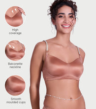 Load image into Gallery viewer, Enamor Curve Enhancing Satin T-Shirt Bra - Padded, Non-Wired, High Coverage - F184 (Mocha Brown)
