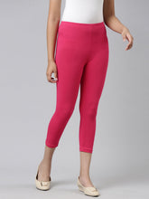 Load image into Gallery viewer, Go Colors Young Fuchsia Cotton Stretch  Cropped Leggings
