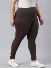 Load image into Gallery viewer, Go Colors Silver Grey Cotton Stretch Side Stripes Active Leggings
