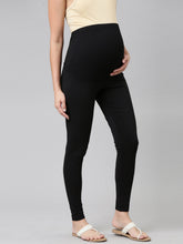 Load image into Gallery viewer, Go Colors Black Cotton Stretch Maternity Legging
