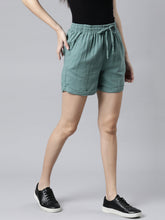 Load image into Gallery viewer, Go Colors Ocean Green Linen Shorts
