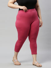 Load image into Gallery viewer, Go Colors Medium Pink Cotton Stretch Cropped Leggings
