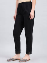Load image into Gallery viewer, Go Colors Black 100% Cotton Lace Pencil Pant
